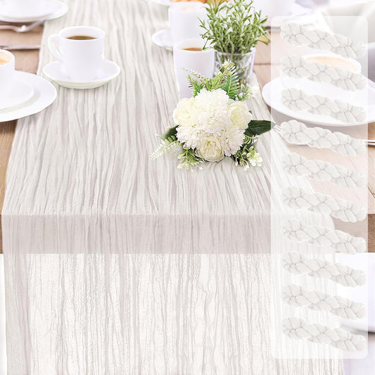 Cheesecloth Table Runner 10FT (35x120 Inch) - 10 Pack White Boho Gauze Fabric Cheese Cloth Table Runner Rustic Sheer Table Runners Cheesecloth for Wedding, Bridal Shower, Birthday Party Decor