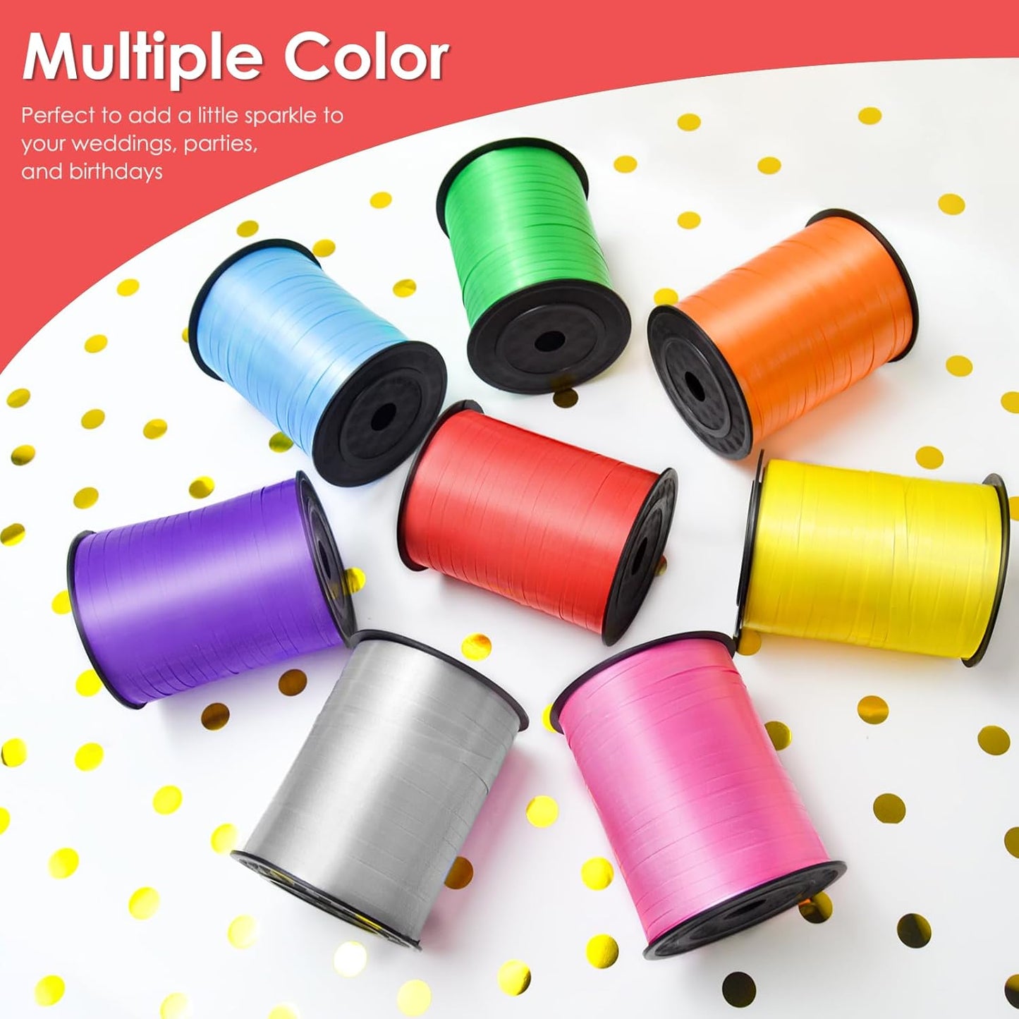 Red Curling Ribbon, 3/16" x 500 Yards, Polyester, Multi-purpose, Solid Red, Classic, For Special Occasions