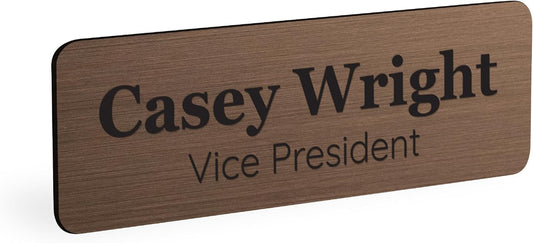 ExcelMark Custom Name Tag - Engraved Name Badge with Pin or Magnetic Backing, 16 Colors, 6 Fonts, and 2 Sizes to Choose from (Bronze w/Black Letters, 1"x 3")