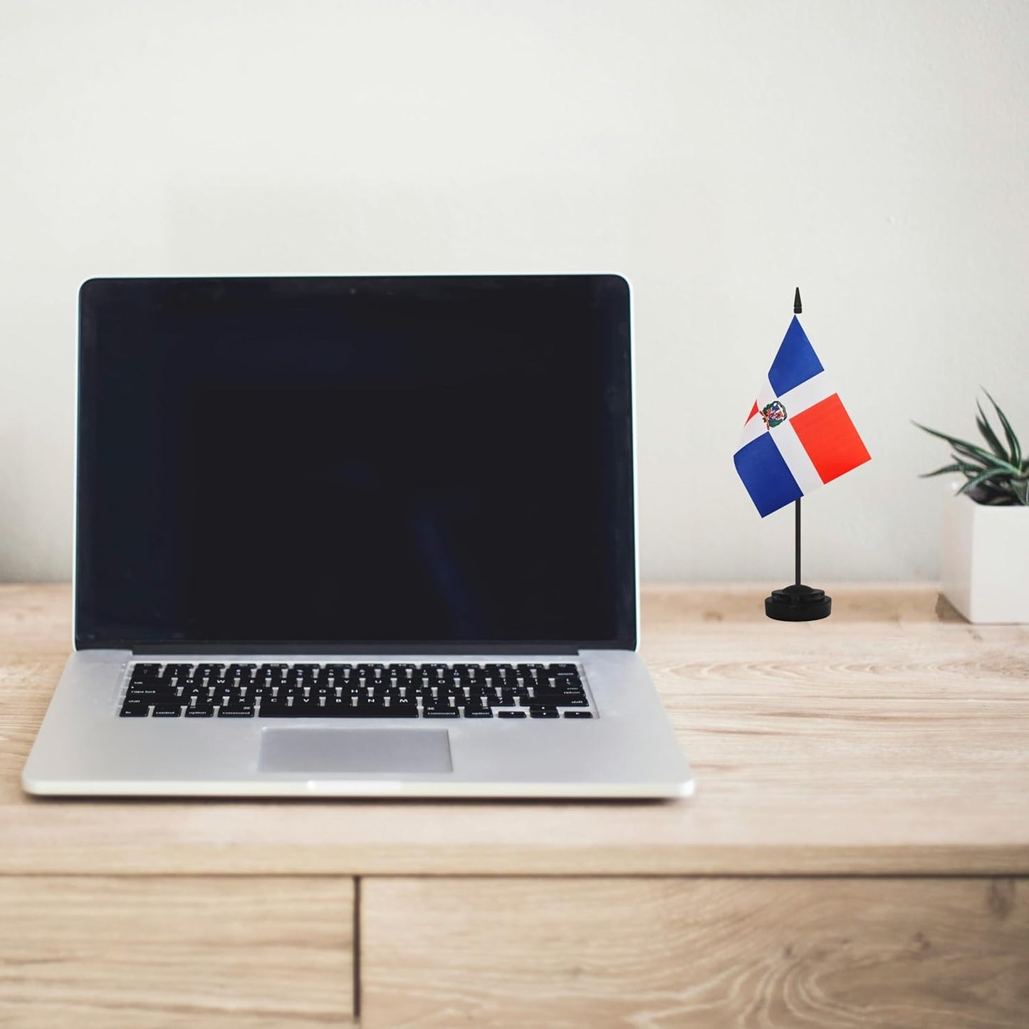 2 Pack Dominica Desk Flag Set, Dominican Desktop Small Miniature Table Office Flag with 12" Black Pole and Black Base, Offices, Classroom, Home, Festival Decoration (Dominica)