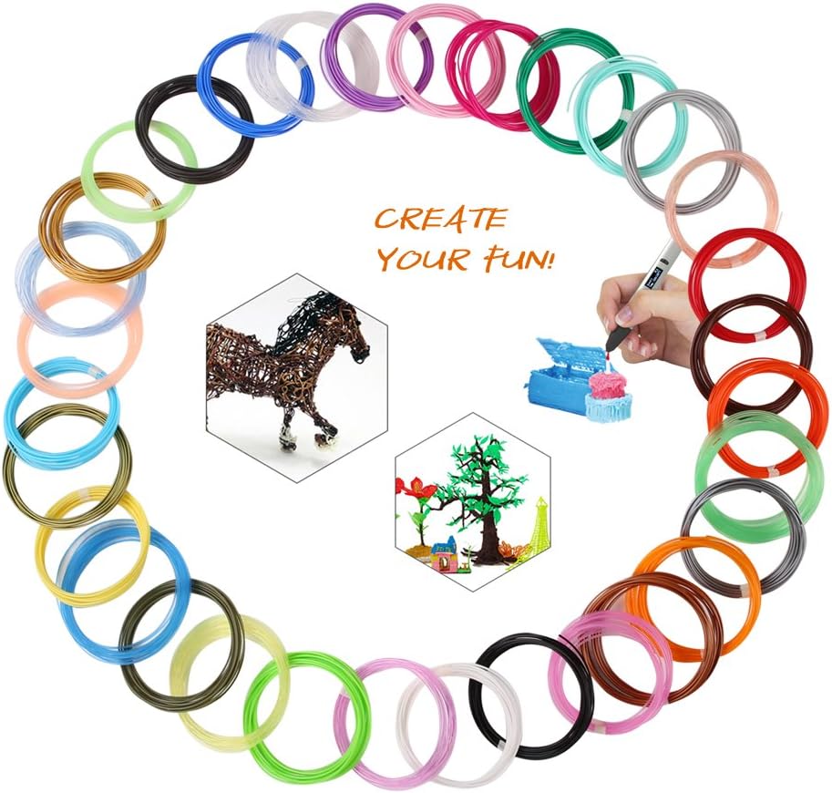 MIKA3D 32 Colors 3D Pen PLA Filament Refills, Each Color 10 Feet, Total 320 feet, Pack with 4 Finger Caps