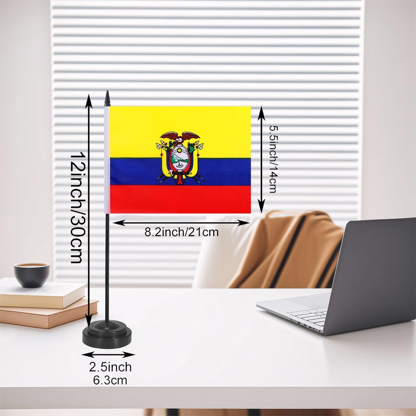 Ecuador Desk Flag 12" Solid Pole Deluxe Set Ecuadorians Flags Banner Mini Small Ecuador Office Table Flags with Black Stand Base Desktop Decorations(2Pack)