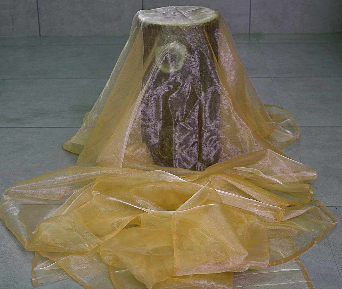 VDS Champagne Organza Fabric, 20 Yards Continuous, 45” Wide, Wedding Party Decoration Iridescent Crystal Sheer Shiny Organza Tulle Bridal Dress DIY Crafts Costume Sewing Backdrop Arch Cloth