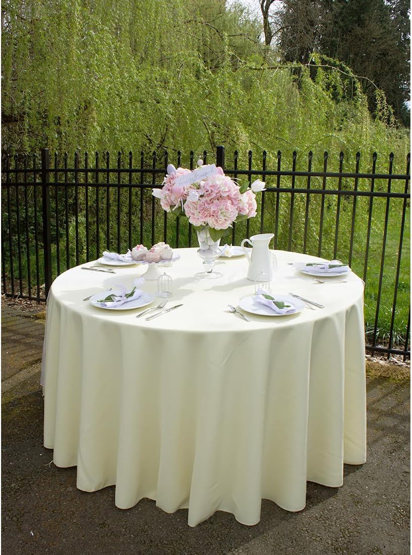 LTC LINENS 10 Pack 120 Inch Round Tablecloth Ivory for 60 Inch Round Table - Bulk Round Table Cover - Washable, Wrinkle Resistant Polyester Fabric Cloth for Wedding, Party