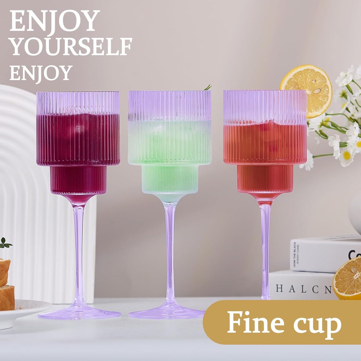 Plastic Goblets Wine Glasses - 12Oz Acrylic Wine Glasses Origami Unbreakable Clear Plastic Cocktail Glasses Recyclable Shatterproof Reusable Wine Cups for Parties & Weddings (Purple 1)