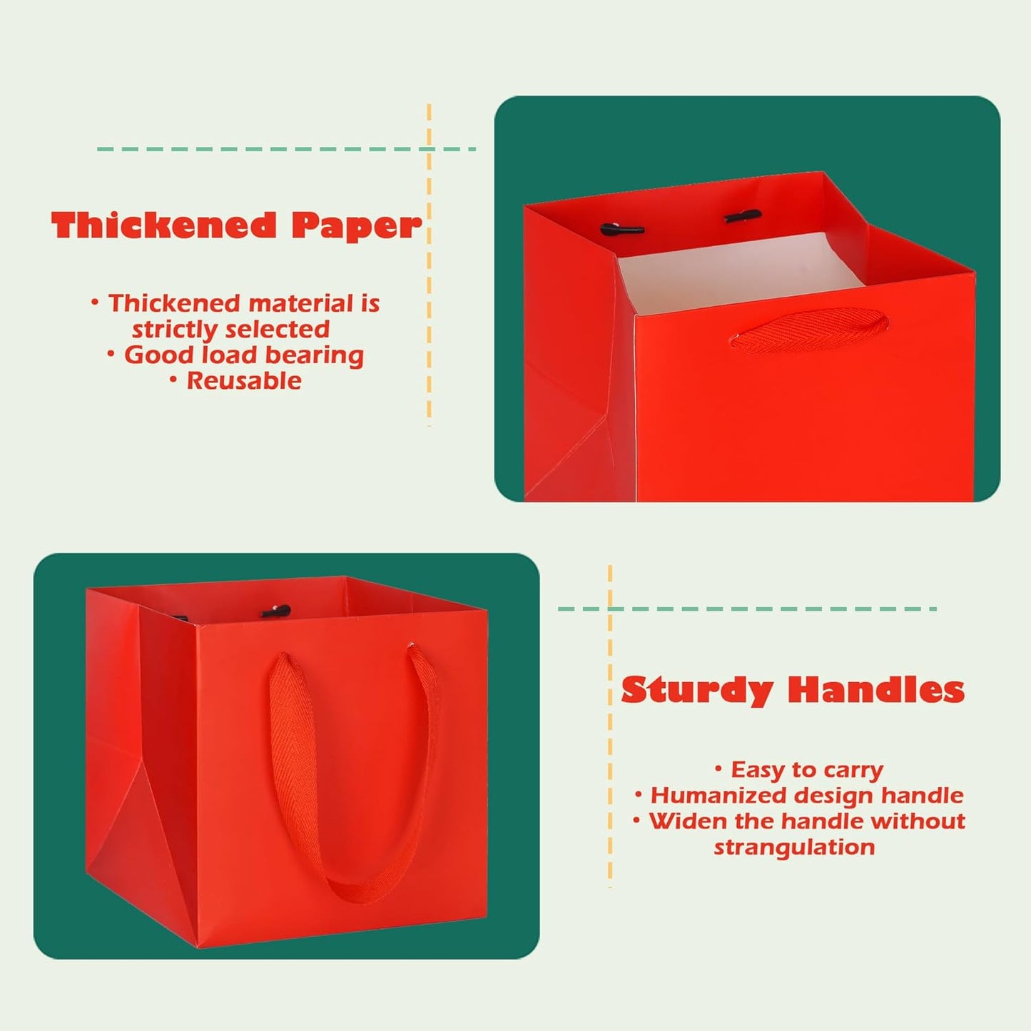 ADIDO EVA Red Square Gift Bags Small Size Square Bottom Paper Bags with Handles for Party Favor, Shopping Packaging Bags (6x6x6 IN, 10 CT)