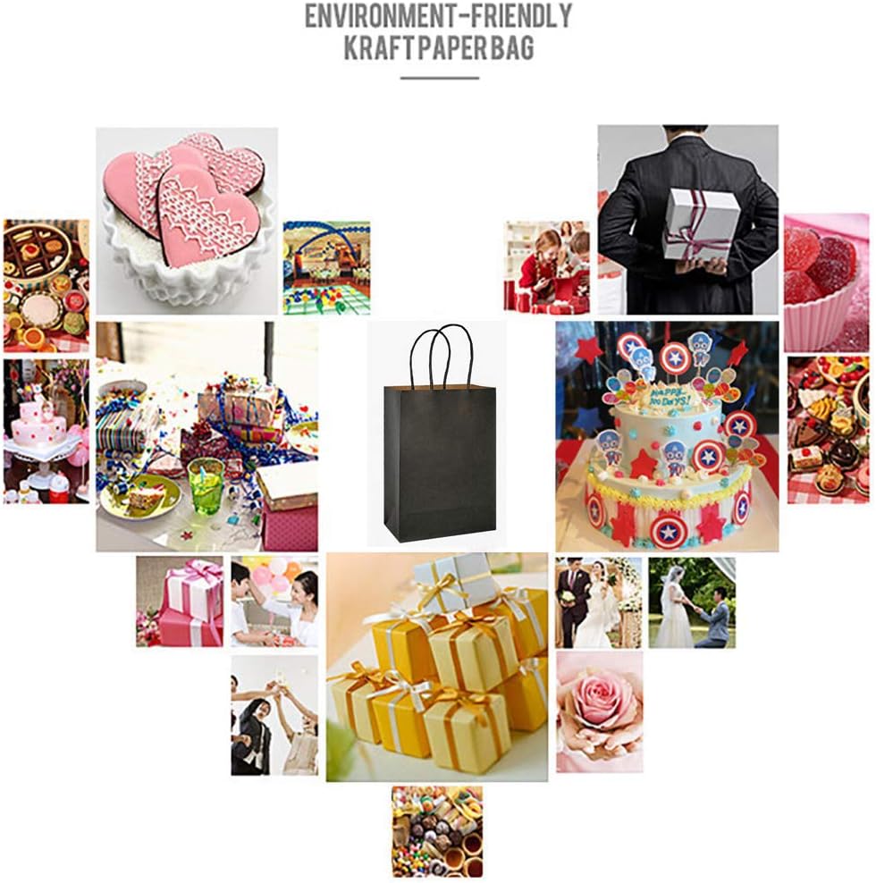 25 PCS Small Gift Bags Black Kraft Paper Bags with Handles for Party Favor (8.2 x 6 x 3.1 In)