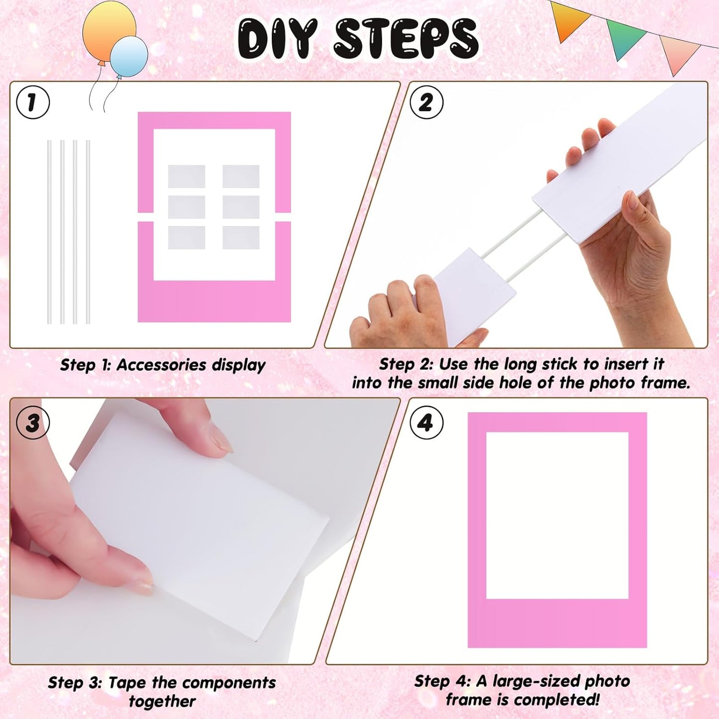 32 x 24 Inch Large Blank DIY Photo Booth Props Picture Frame Party Frame DIY Photo Booth Props Selfie for Birthday, Graduation, Christmas Holiday Party(Pink,Vertical)