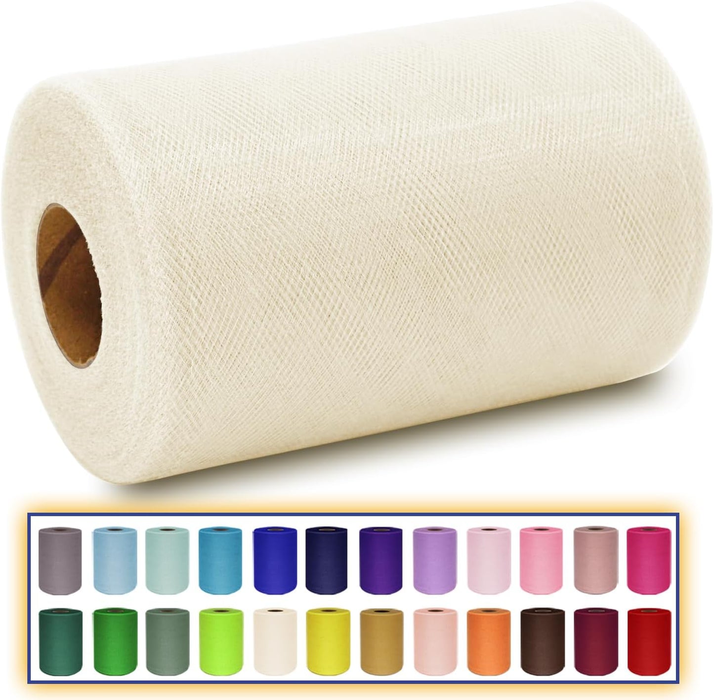 Ivory Tulle Fabric Roll 6 Inch X 300 FT (100 Yards) Matte Tulle Ribbon Netting Mesh Spool for DIY Tutu Skirt Wedding Bow Gift Wrapping Baby Shower Christmas Party Halloween Decorations