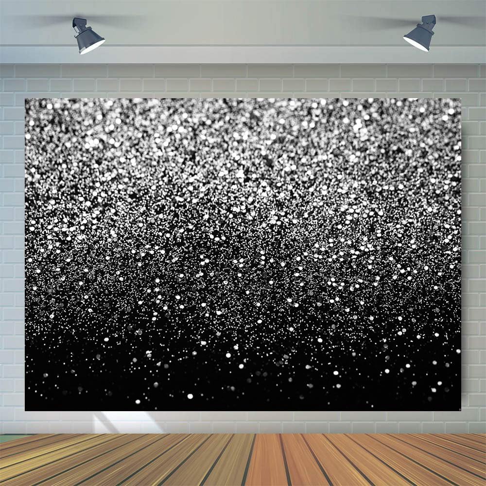 WOLADA Black and Silver Backdrop Silver Glitter Backdrop for Photography Wedding Birthday Baby Shower Party Photo Studio 7x5FT FW18
