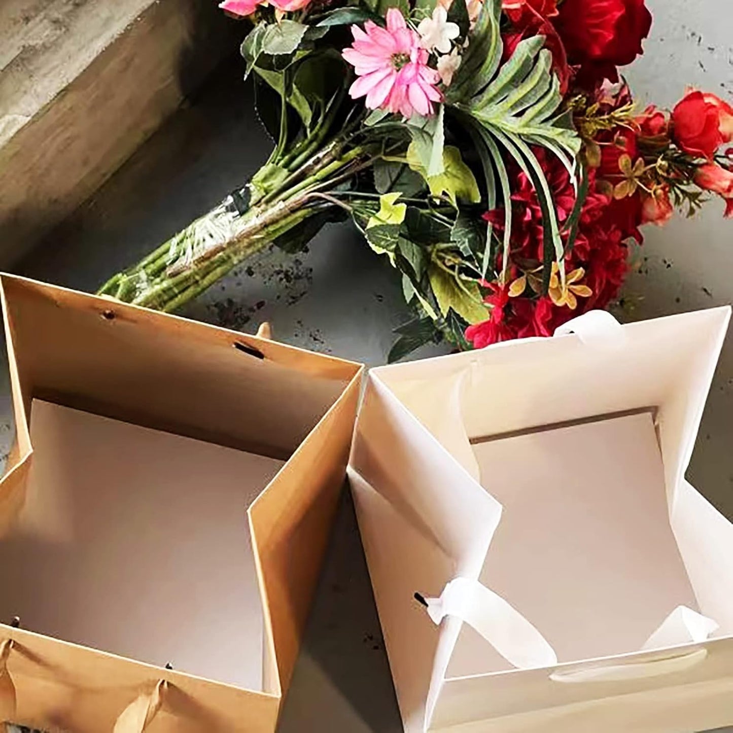 Kraft Paper Gift Bag Small Square Bottom Kraft Paper Bags with Handles (Natural Kraft, 6 x 6 x 6 in, 10 CT)