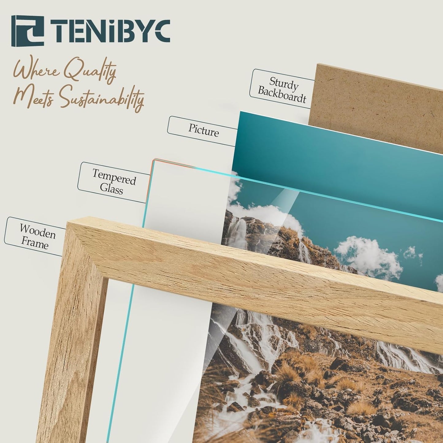 9x12 Frame 4 Pack - Natural Woodgrain, 9 x 12 Picture Frame with HD Tempered Glass, able or Wall Display