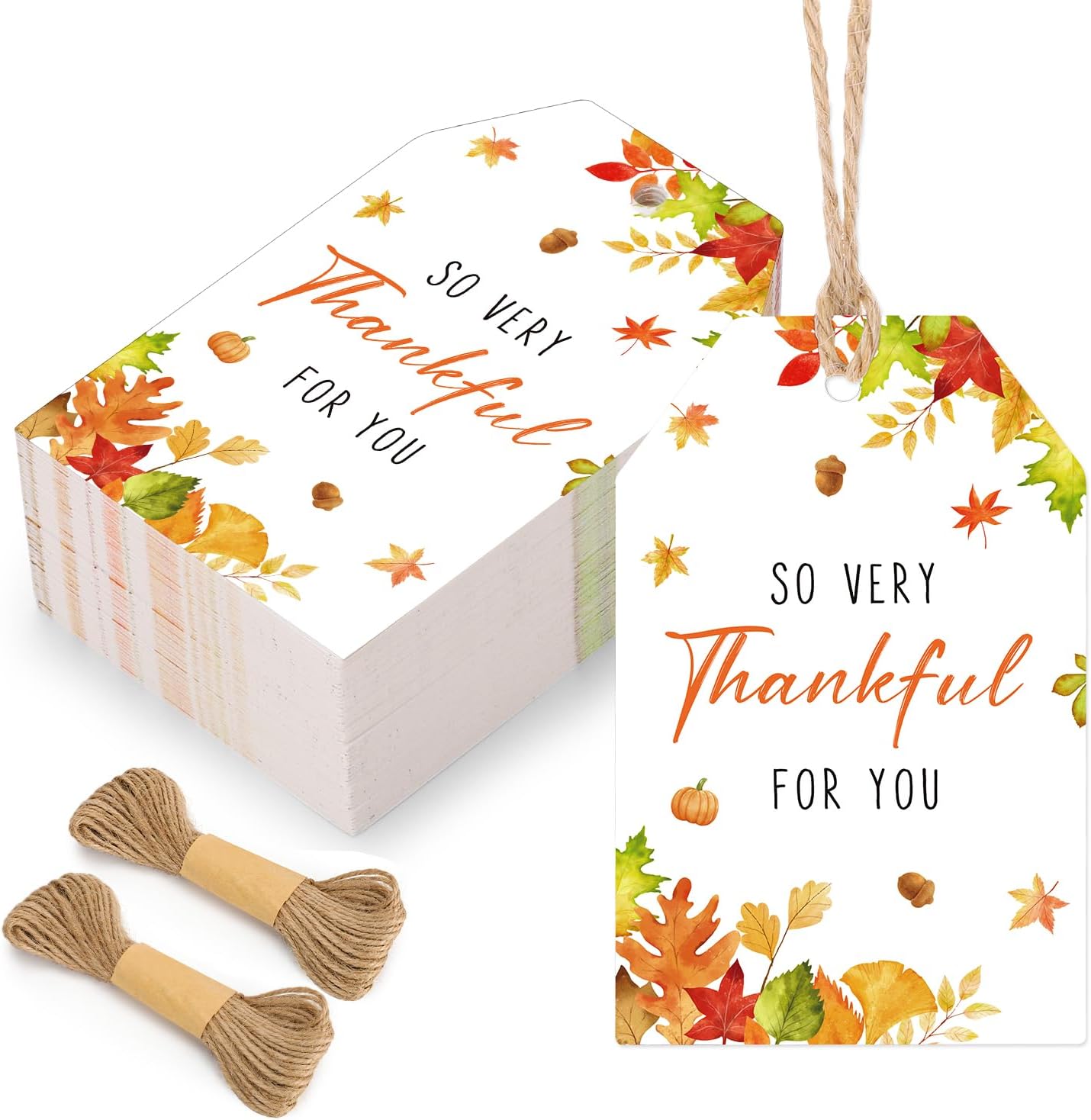 100PCS Thank You Gift Tags Fall Gift Tags with String So Thankful for You Tag for Thanksgiving Present Wrapping Wedding Autumn Holiday Party Favors