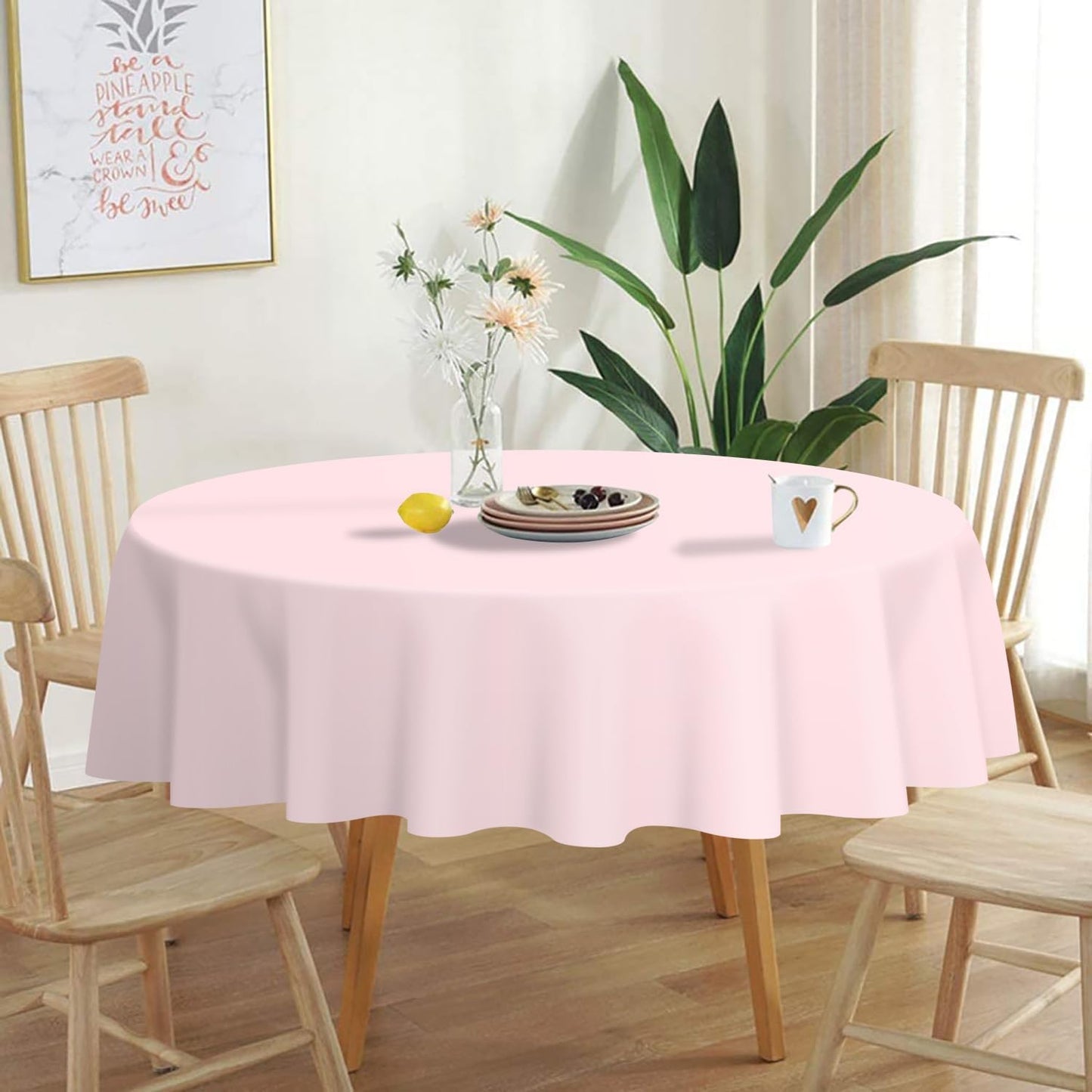 QIKSION Pink Round Tablecloth 2 Pack, 84 Inch Plastic Table Cloth Disposable for Parties