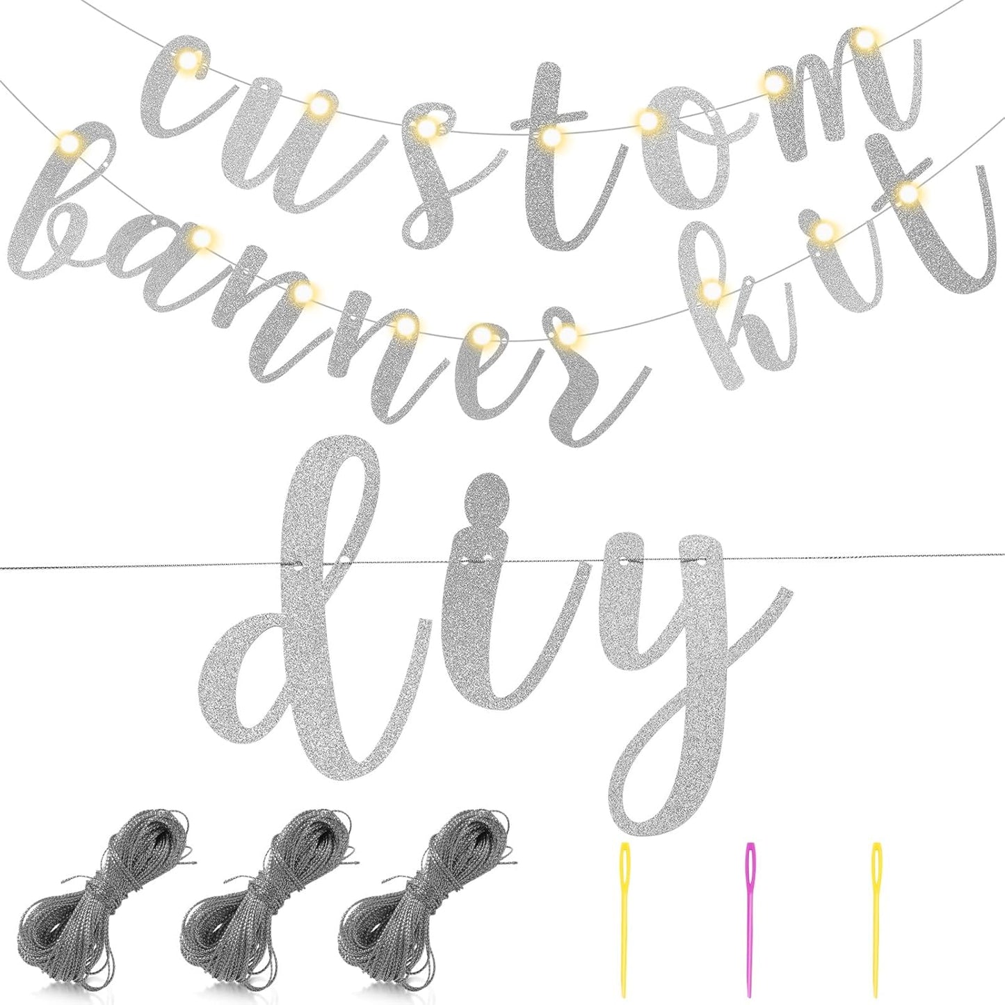TaoBary 167 Pcs DIY Banner Kit Happy Birthday Glitter Banner Customizable Glitter Make Your Own Kit 162 Letters Symbols and Numbers 3 Rope for Birthday Halloween Wedding Christmas(Silver)