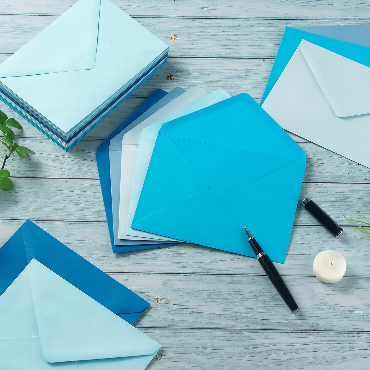 50 Pack Colored A6 Invitation Envelopes 4x6 with Gold Stickers for Cards and Invitations, 5 Colors (Blue, 6 1/2 x 4 3/4 inches)