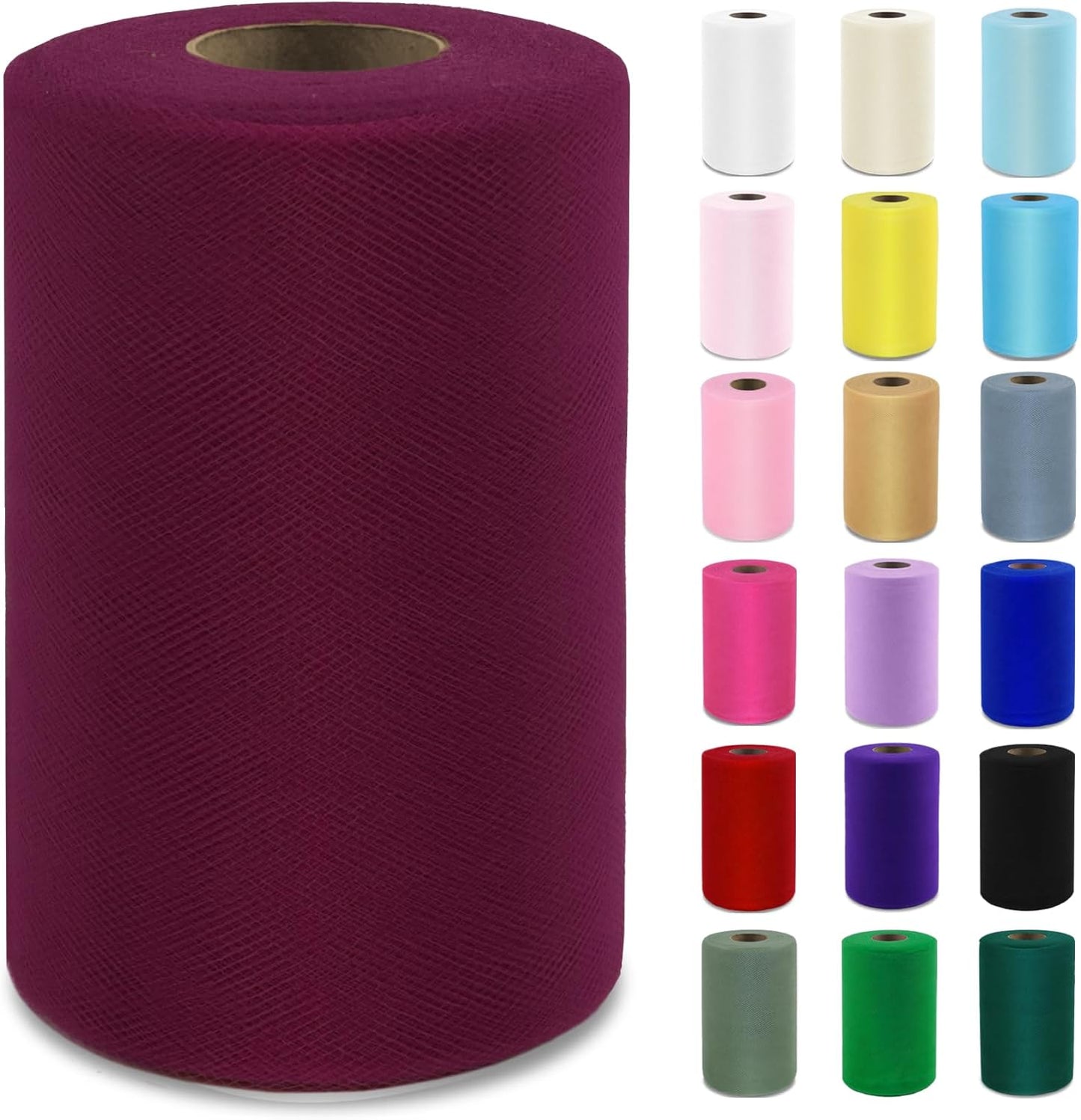 Wine Red Tulle Fabric Roll 6”by 100 Yards (300 ft) Soft Tulle Spool for DIY Crafting Favor Supplies, Tutus, Wedding, Party Decorations, Gift Wrapping