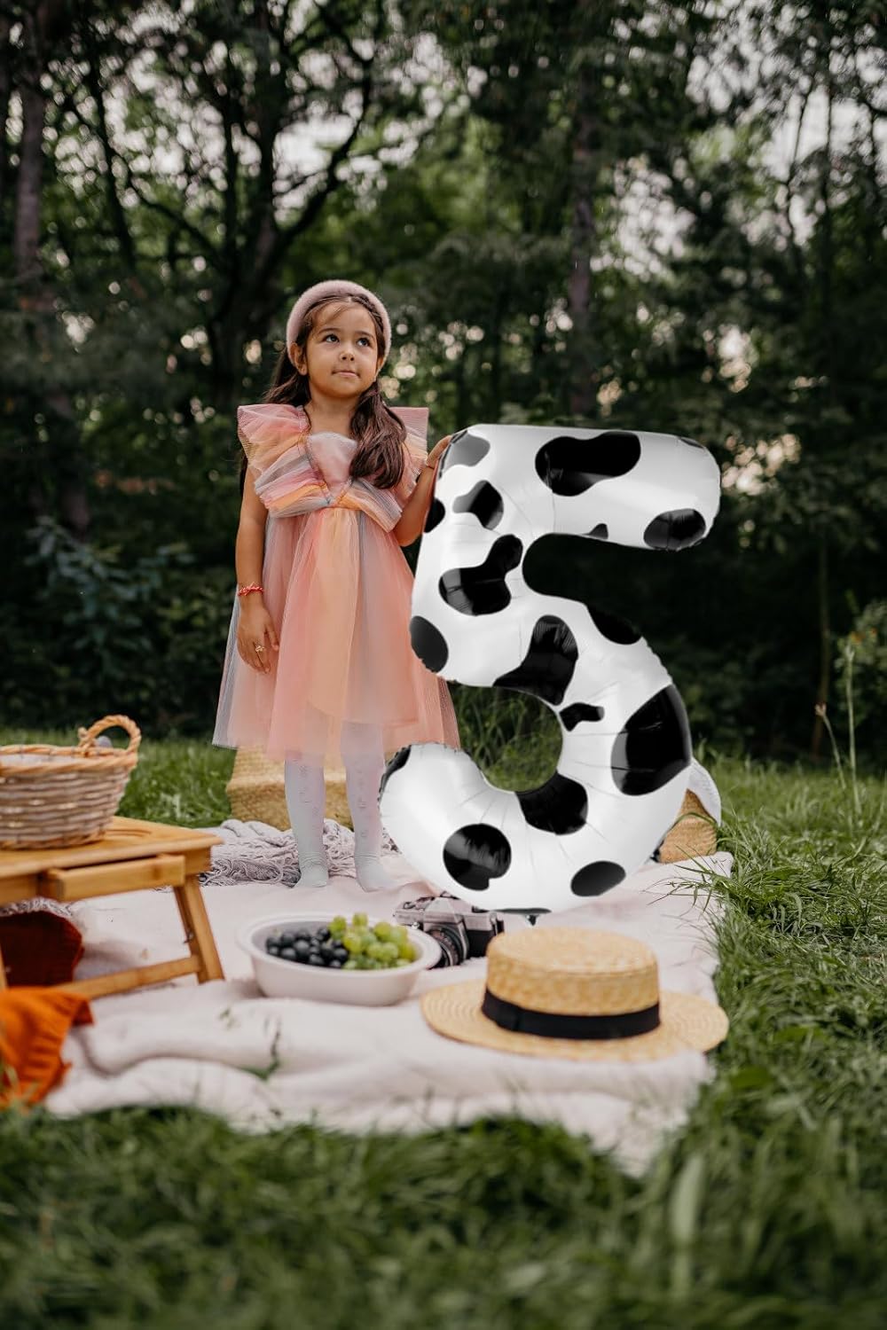 Cow Print 40 Inch Large Number 5 Birthday Balloon, Five 5th 15 25 35 50 55 Birthday Celebration Decorations, Foil 5 Mylar Helium Number 5 Balloons Girl Boy Anniversary Party Supplies