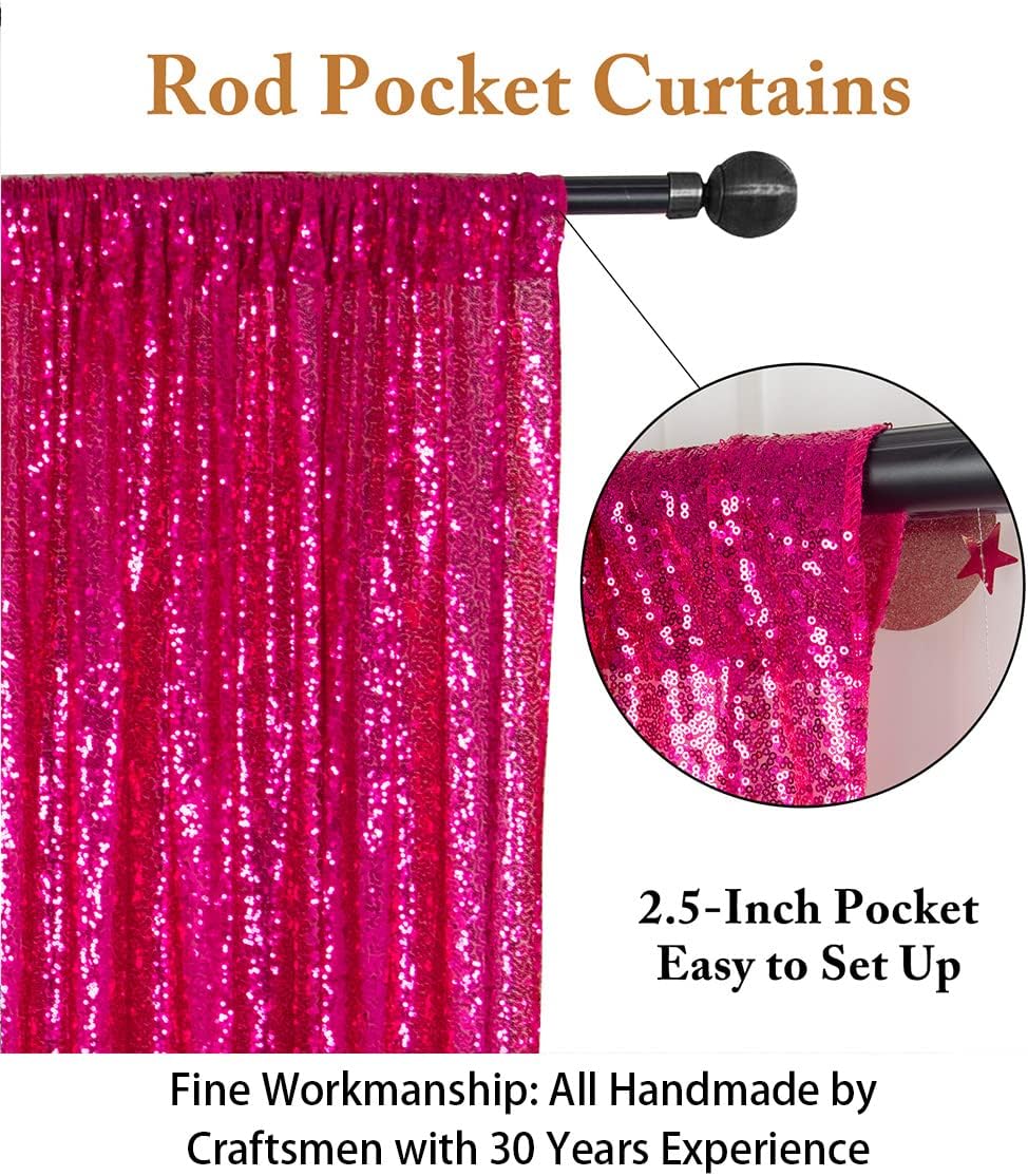 ShinyBeauty Hot Pink Sequin-Backdrop-Curtain 2Panels 5FTx10FT Glitter Wedding, Photography Backdrops Shimmer Curtains Payette Fuchsia Sequin Fabric Backdrop Background