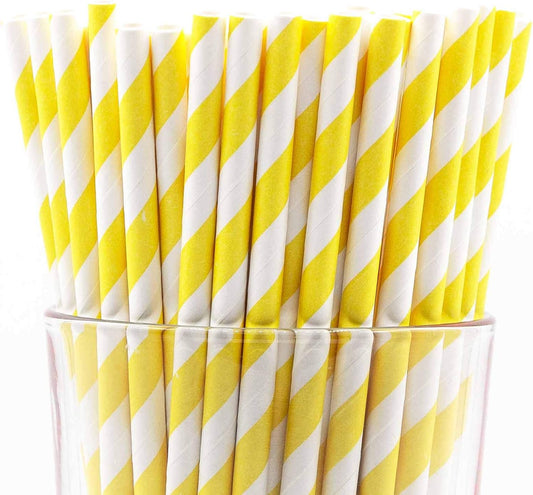 Pack of 300 Yellow Swirls Biodegradable 4-Ply Paper Drinking Straws (Compostable, Non-toxic, BPA-free)