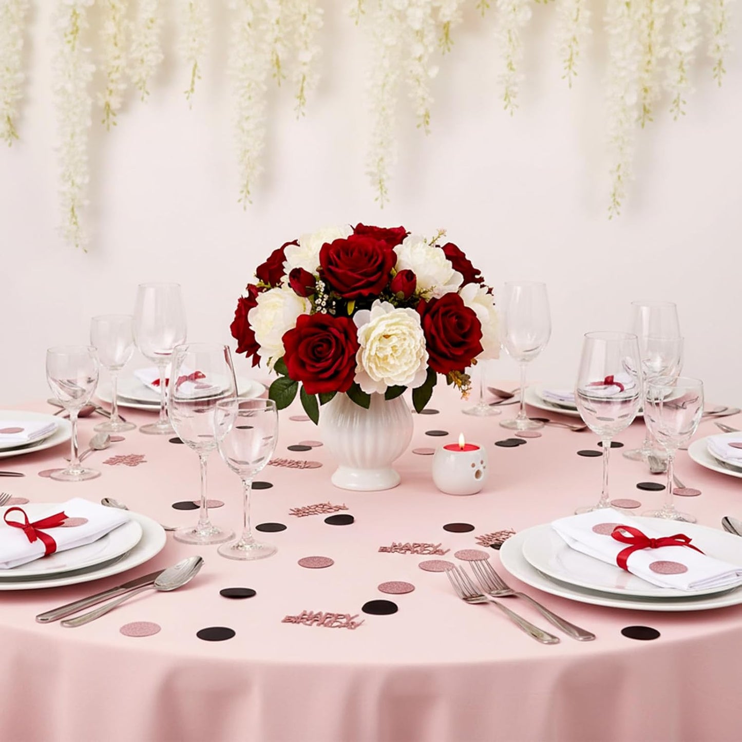 100Pcs Rose Gold and Black Happy Birthday Glitter Confetti, Polka Dot pink confetti, Sprinkling Table Scatter Paper Confettis Birthday Party Table Decorations