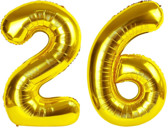 40 Inch Gold Mylar Foil Number 26 62 Birthday Balloon, 26 Boy Girl Party Decorations Supplies, Big Helium Balloons Numbers for 26 62 Men Women Anniversary