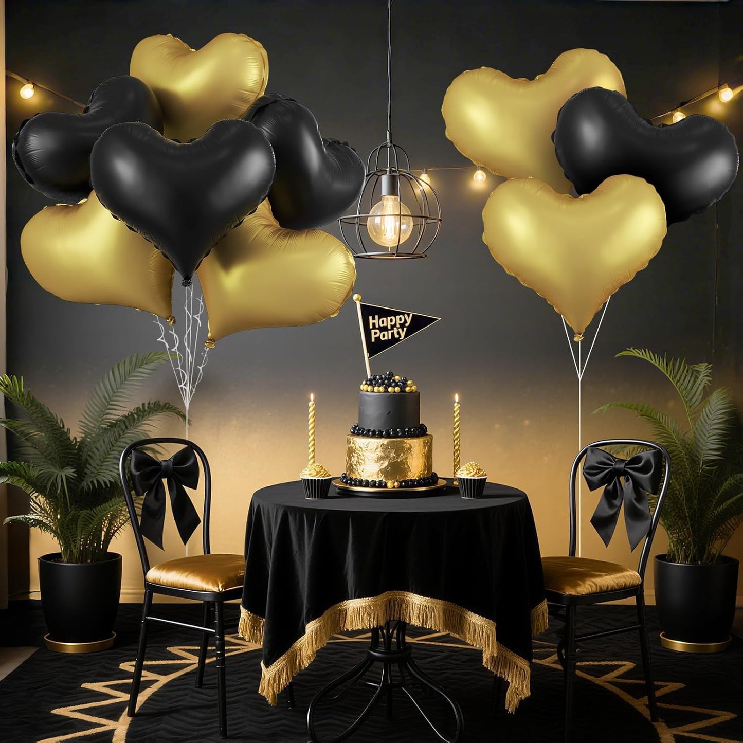 Black Gold Heart Balloons,24Inch Large Gold Black Heart Foil Balloons for Valentine's Day Birthday Wedding Baby Shower Anniversary Decorations