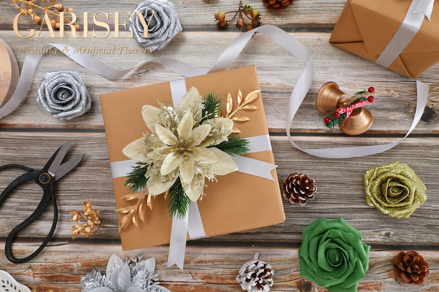 Christmas Artificial Flowers Poinsettia Flower Mix Silk Flowers Fake Roses with Stems for DIY Table Centerpieces Christmas Tree Xmas Wreath Holiday Home Party Decor