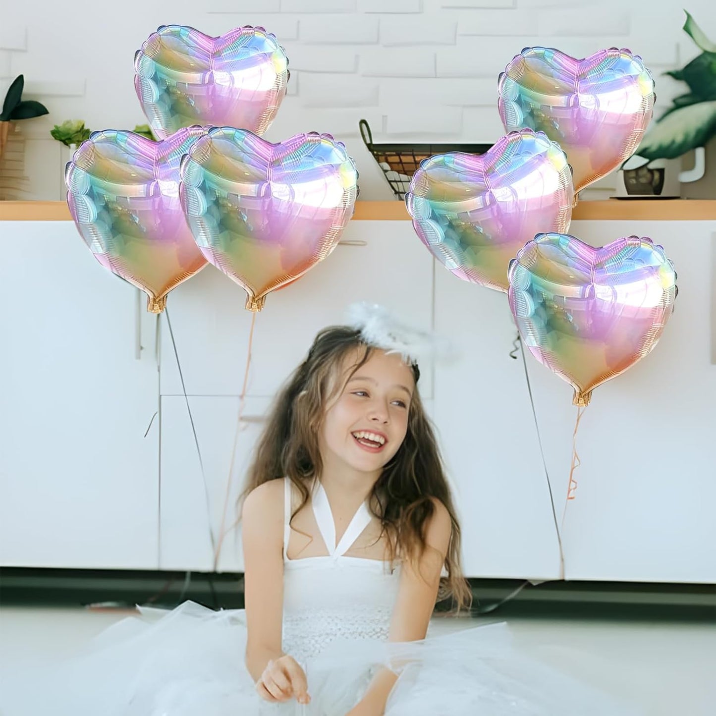 Silver Glitter Heart Ballloons,18 Inch Bright Foil Love Heart Shaped Balloons 6Pcs Silver love balloon for Baby Shower Birthday Party Wedding Engagement Valentines Day Decorations