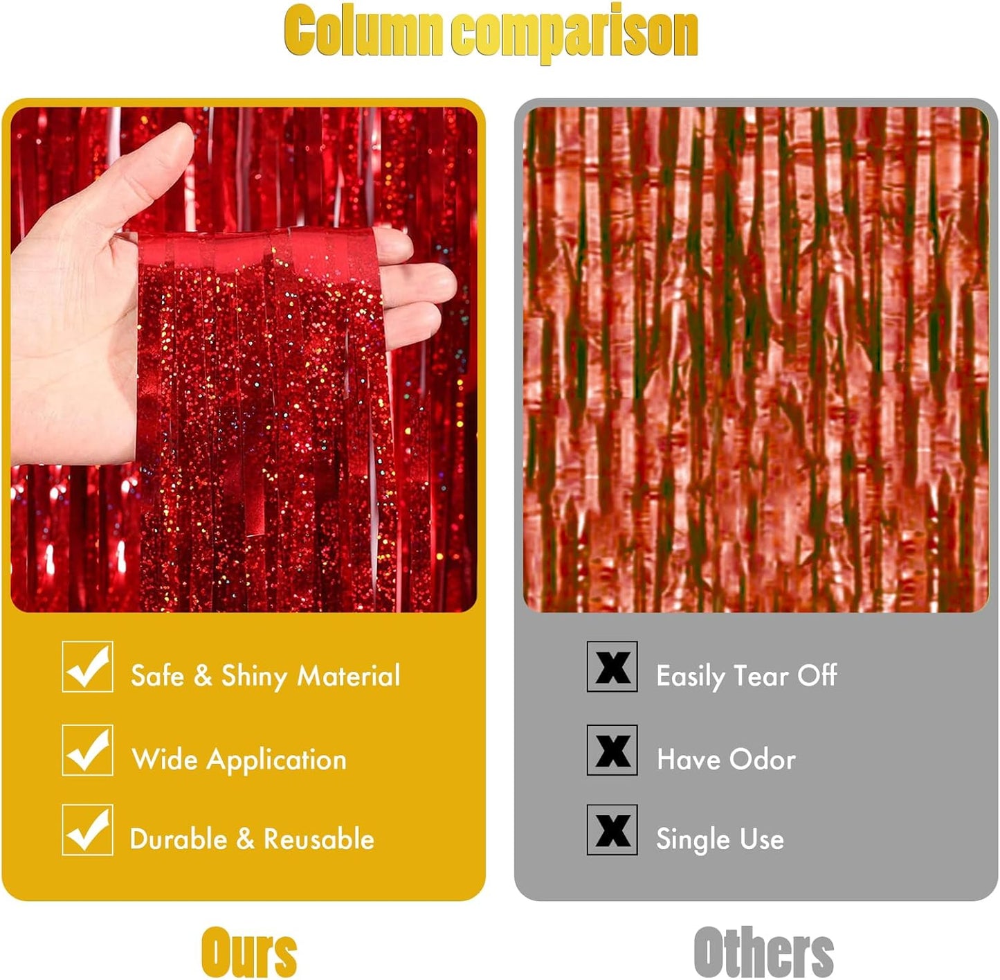 CANREVEL 2 Pack 3.3x8.2 Feet Laser Red Foil Fringe Backdrop Curtains, Glitter Tinsel Streamers Birthday Party Decorations, Fringe Backdrop for Stranger Theme Birthday Christmas Valentines Day Party