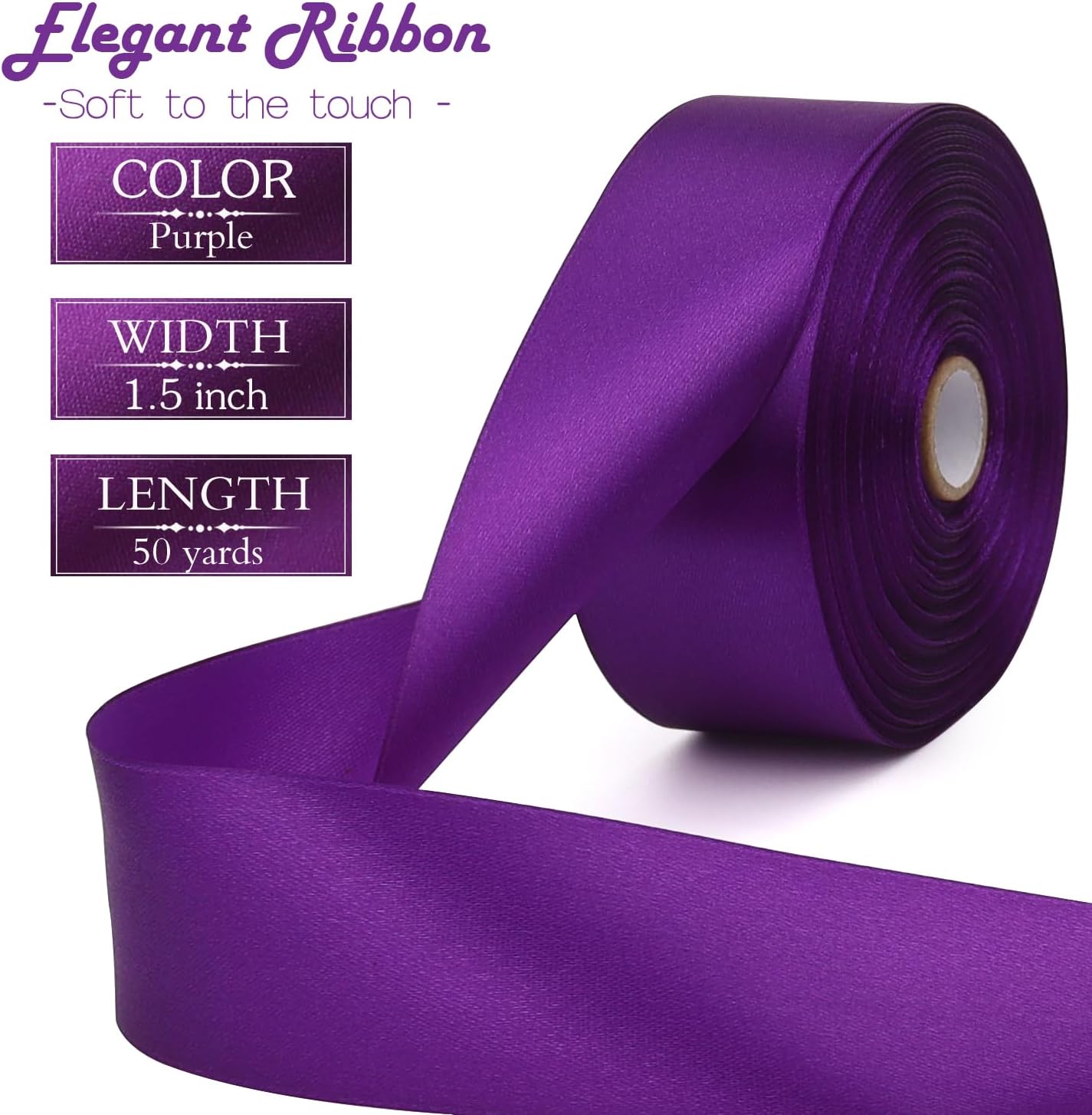 Purple Solid Satin Ribbon 1-1/2 Inch 50 Yards Solid Polyester Fabric Ribbon for Gift Wrapping Wedding Christmas Baby Shower Birthday Party Decoration Handmade Immortal Flower Craft