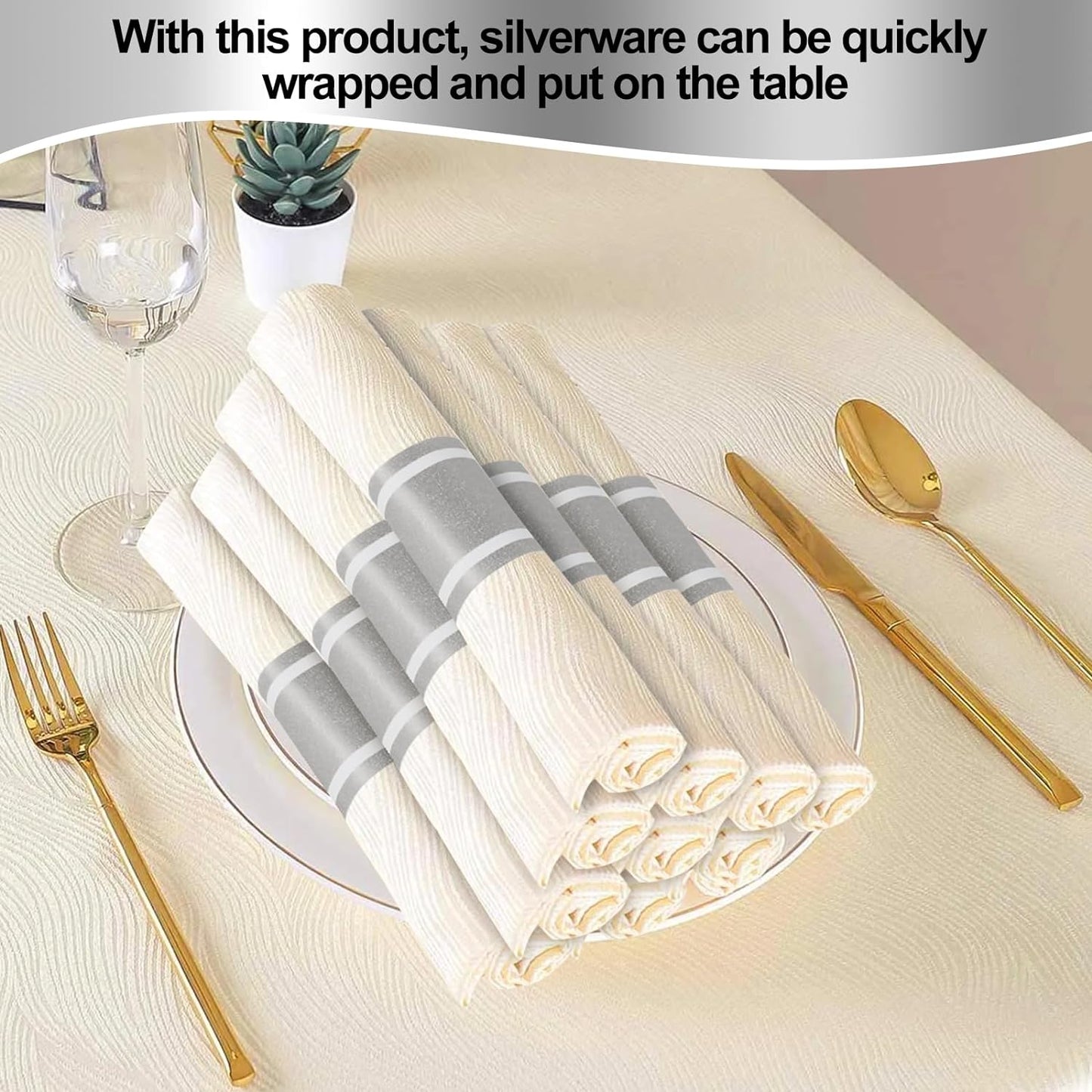 Germiwipe Standard Paper Napkin Band, 200PCS Matte Silver Napkin Ring Self-Adhesive, Silverware Wraps Bands,Table Setup Wedding Event Party Supply (Matte Silver /200pcs)