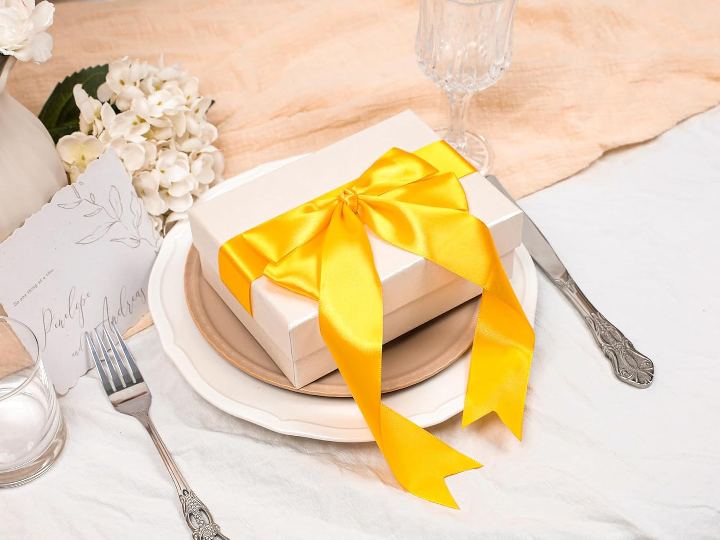 Yellow Satin Ribbon 1-1/2 inch X Continuous 25 Yards, Single Face Polyester Ribbon Perfect for Gift Wrapping, Flower Bouquet, Wedding Decor, Crafts, Bow Making, Sewing and More