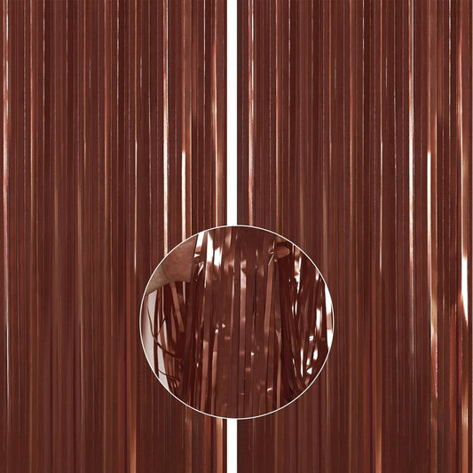PartyWoo Foil Curtain 2 pcs, 3.3x6.6 ft Metallic Brown Tinsel, Foil Fringe Curtains, Birthday Decorations, Party, Wedding Backdrop