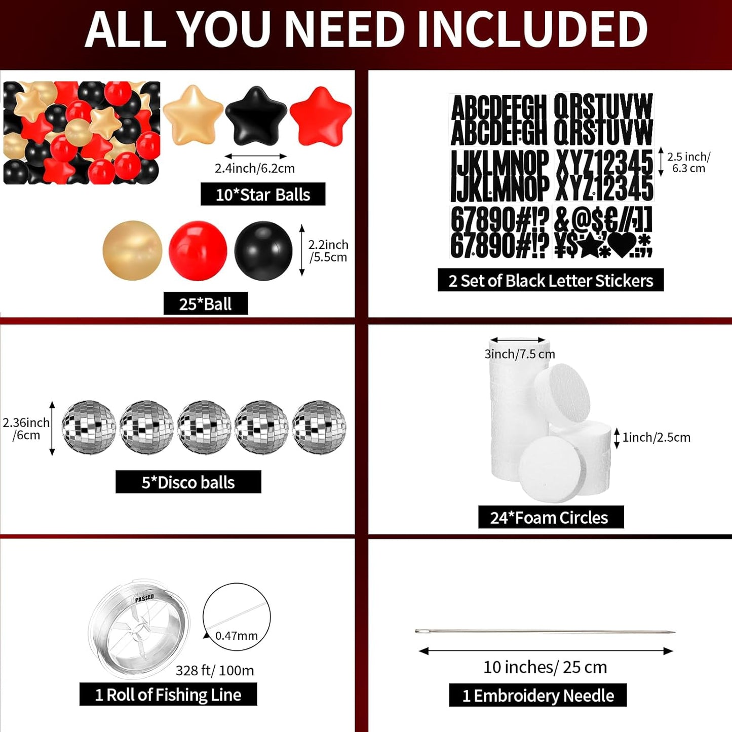 Giant Friendship Bracelet Garland Kit, DIY Birthday Banner with Letters Ball Jumbo Customizable Friendship Bracelet Decor for Halloween Christmas Wedding Party(Black, Gold, Red)