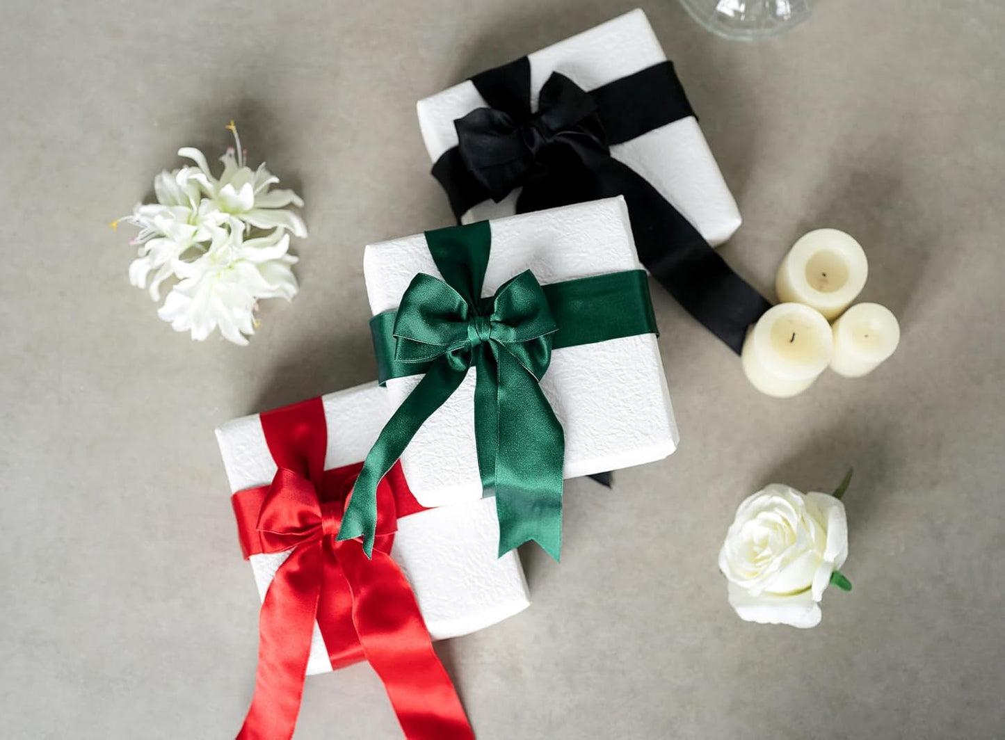 Green Satin Ribbon Double-Faced Wired Ribbons for Gift Wrapping Flower Bouquet Bows Wedding Invitation Christmas Decor Crafts 1-1/2 Inch 10 Yards