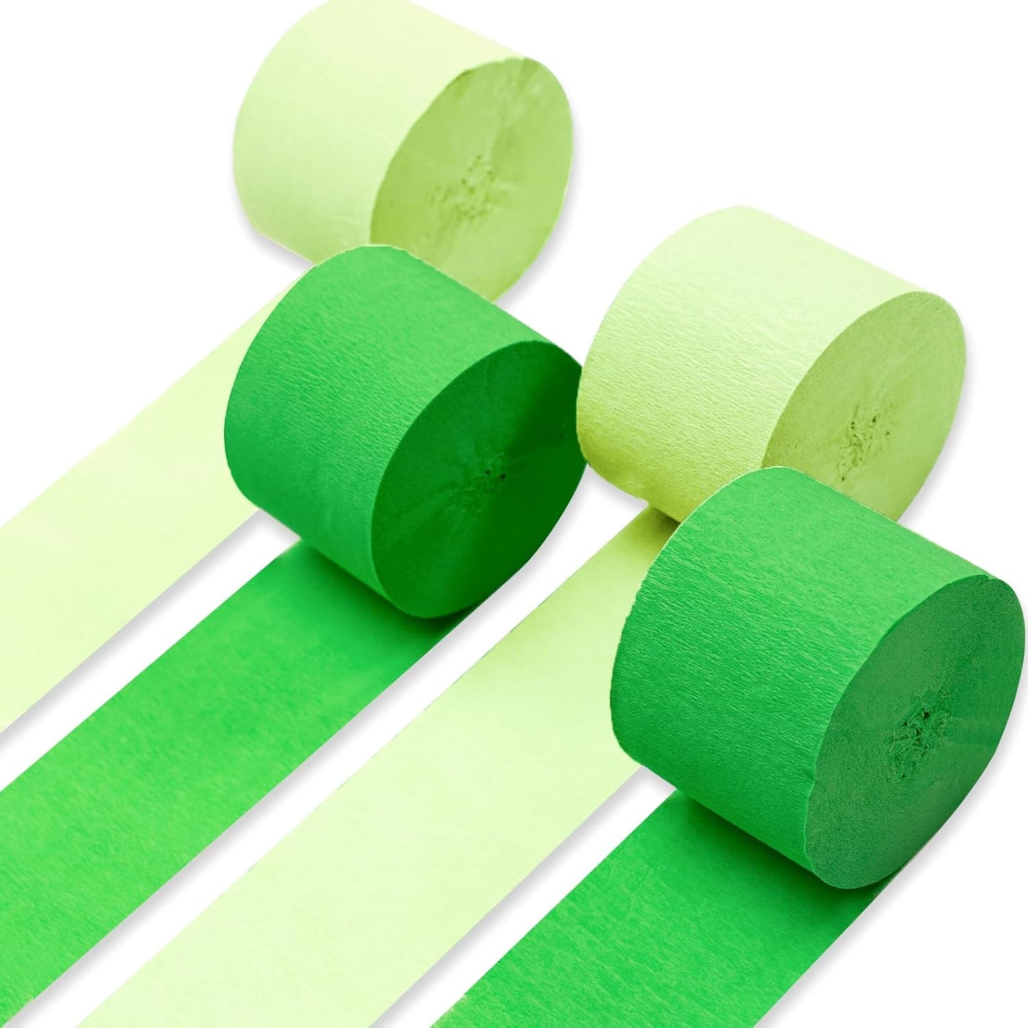 PartyWoo Crepe Paper Streamers 4 Rolls 328ft, Pack of Crepe Paper Light Green and Grass Green Streamers Party Decorations, Crepe Paper for Birthday Decorations, Party Decorations (1.8 In x 82 Ft/Roll)
