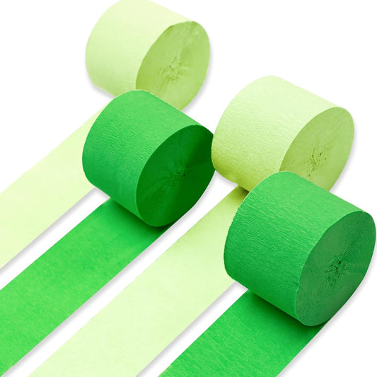 PartyWoo Crepe Paper Streamers 4 Rolls 328ft, Pack of Crepe Paper Light Green and Grass Green Streamers Party Decorations, Crepe Paper for Birthday Decorations, Party Decorations (1.8 In x 82 Ft/Roll)