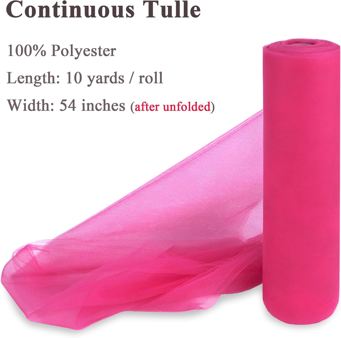 Hot Pink Tulle Fabric Rolls 54 Inch x 10 Yards Large Mesh Tull Bolt for Wedding, Garden Netting, Tutu Skirt, Party Decoration and Craft Supplies
