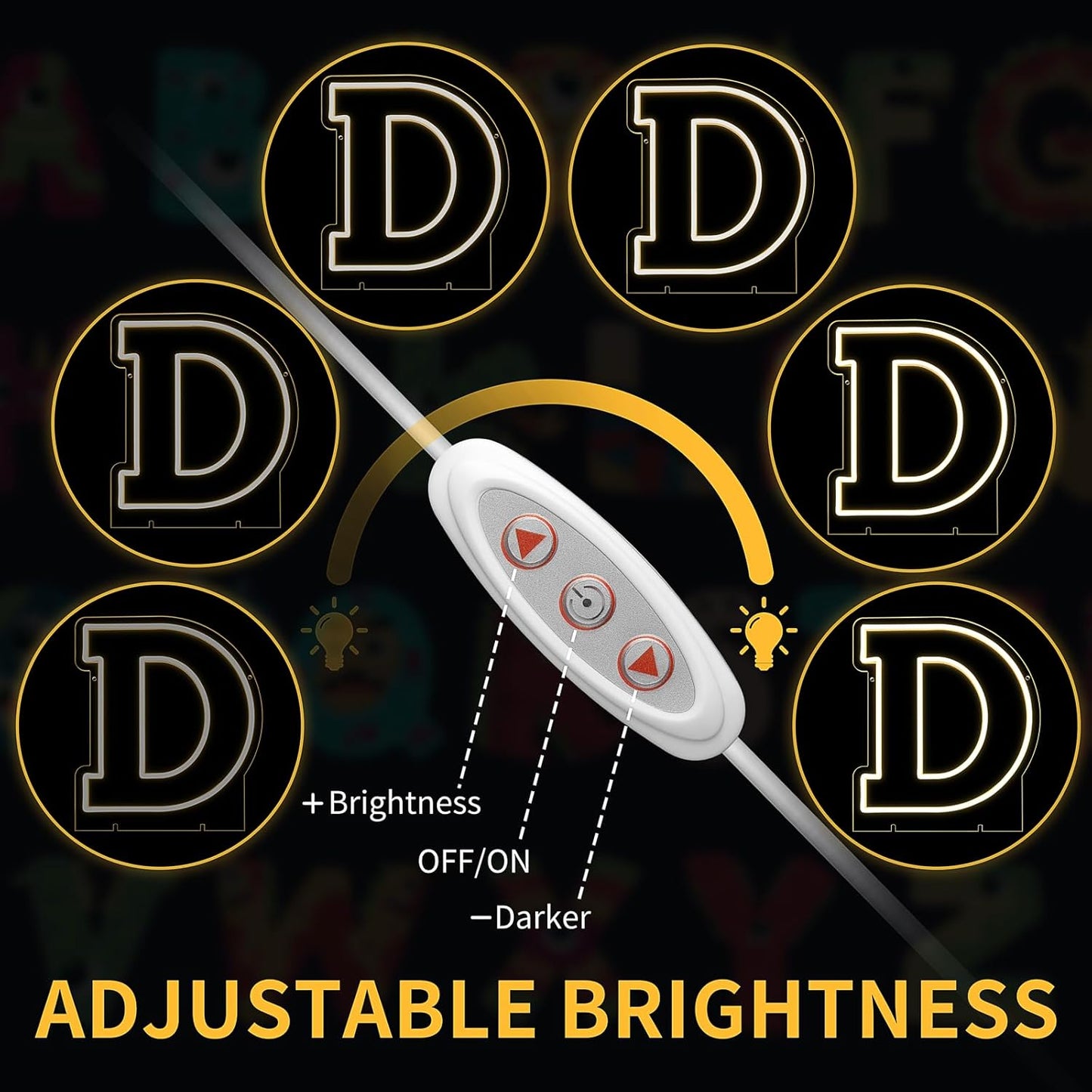 Light Up Letters D, Led Marquee Letter Lights Neon Sign, 13.9" Height Decorative Lighted Alphabet Number, Battery/USB Powered Led Letters Lights for Wedding, Birthday, Party, Christmas or Home Decor