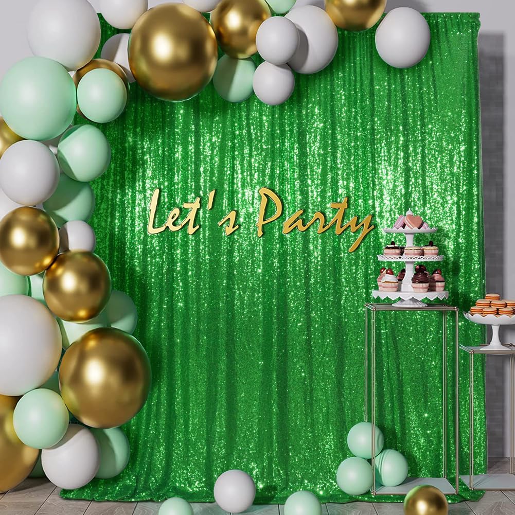 SquarePie Sequin Backdrop 10FT x 10FT Green Curtain Background for Wedding Christmas Party Decoration