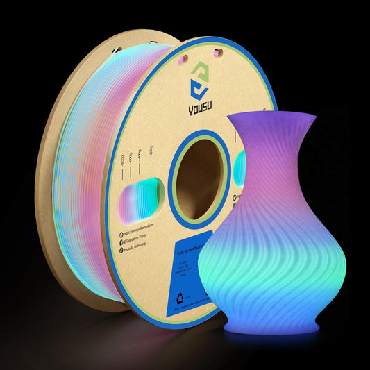 YOUSU PLA Filament Glow in The Dark Multicolor，Rainbow PLA Filament, Gradient 3D Printer Filament Color Change, 1kg(2.2lbs) Spool.