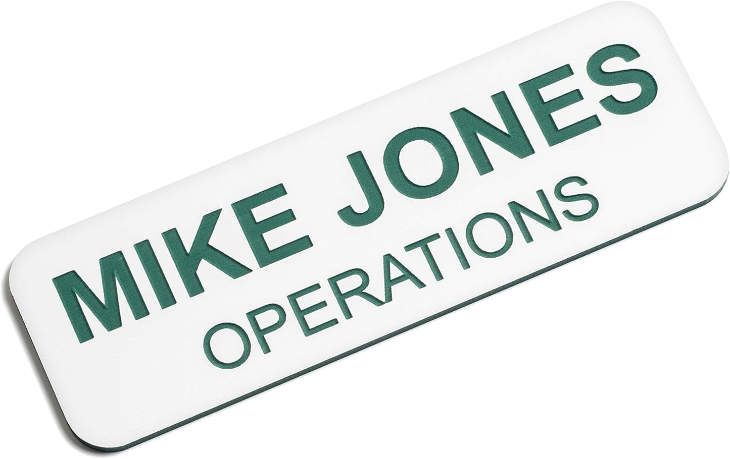 Custom Engraved Name Tag Badges – Personalized Identification with Pin or Magnetic Backing, 1 Inch x 3 Inches, White/Pine Green