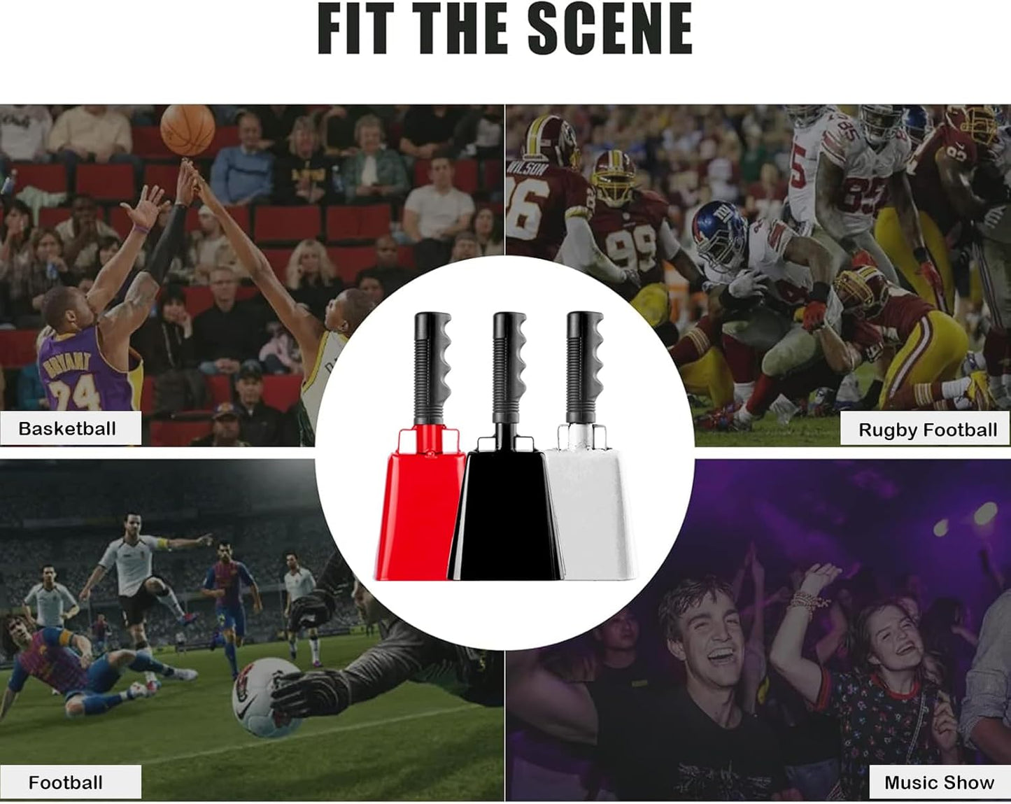 Steel Cowbell with Handle 8 Inch Cow Bells Noise Makers, 2 Pack Large Cowbells for Sporting Events, Hand Percussion Cowbells Cheering Bell for Football Game Party Concert Graduation School (Red)