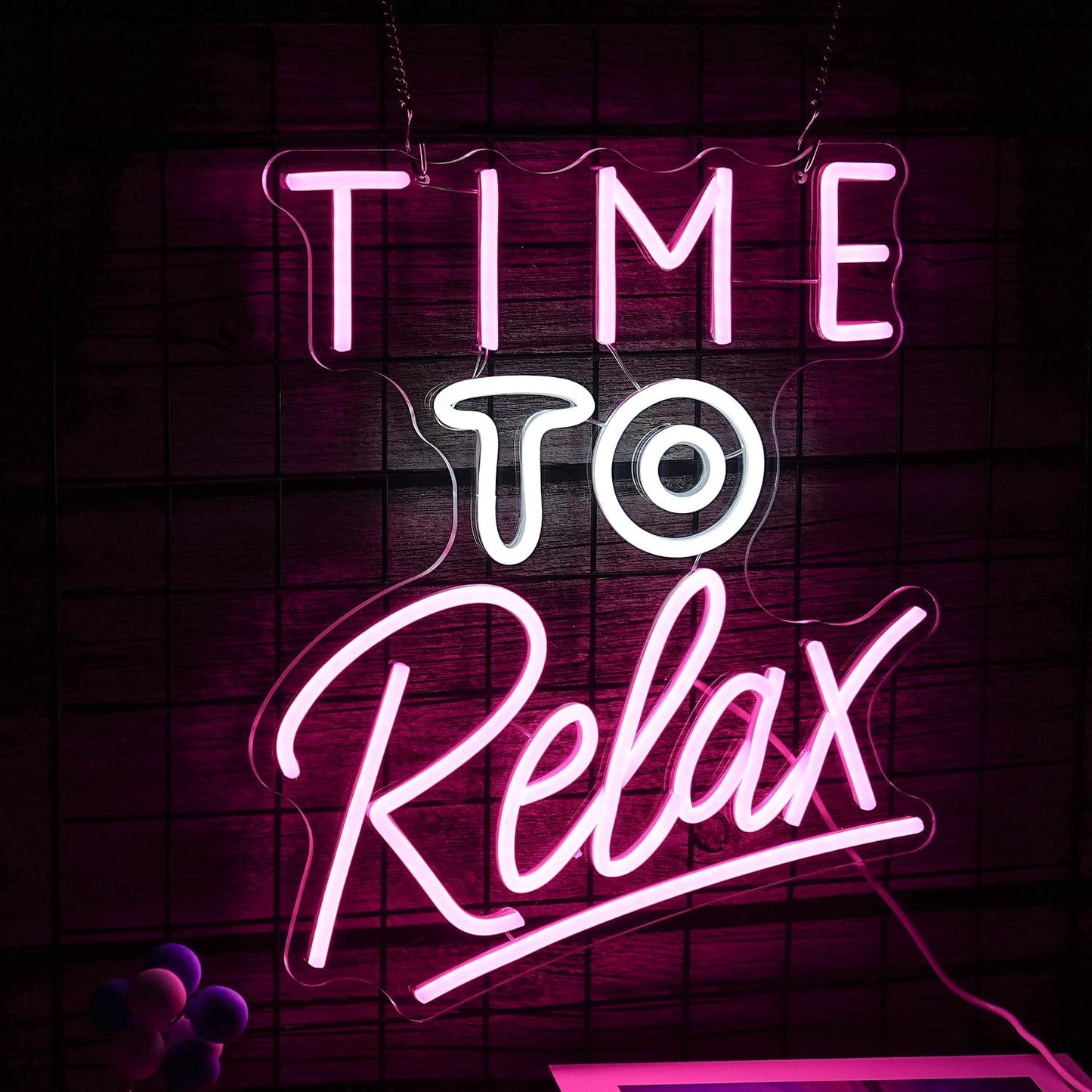 Time To Relax Neon Sign Pink White Letter Led Neon Lights Wall Decor Dimmable Relax Light Up Signs USB Powered with Switch Neon Signs for Spa Massage Bedroom Decor Bar Party Wedding
