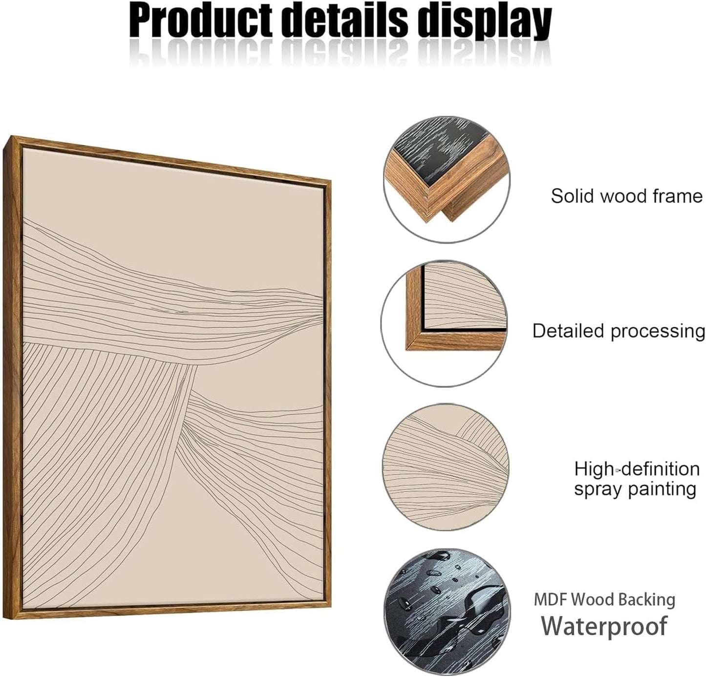 myusuar 3 Piece Large Modern Abstract Canvas Framed Wall Art For Living Room, Beige Minimalist Wall Art Decor Posters Prints For Bedroom Office, 24x36in