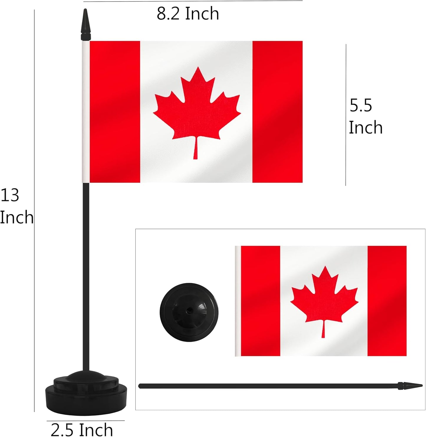 2 Pack Canada Desk Flag Set, Canadian Desktop Small Miniature Table Office Flag with 12" Black Pole and Black Base, Offices, Classroom, Home, Festival Decoration (Canada)
