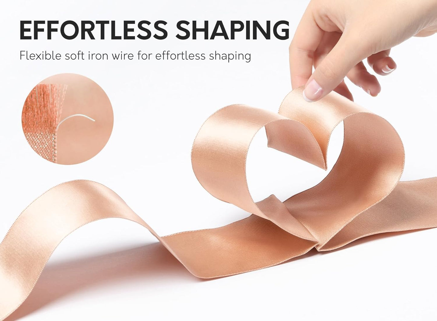 Rose Gold Satin Ribbon Double-Faced Wired Ribbons for Gift Wrapping Flower Bouquet Bows Wedding Invitation Christmas Decor Crafts 1-1/2 Inch 10 Yards