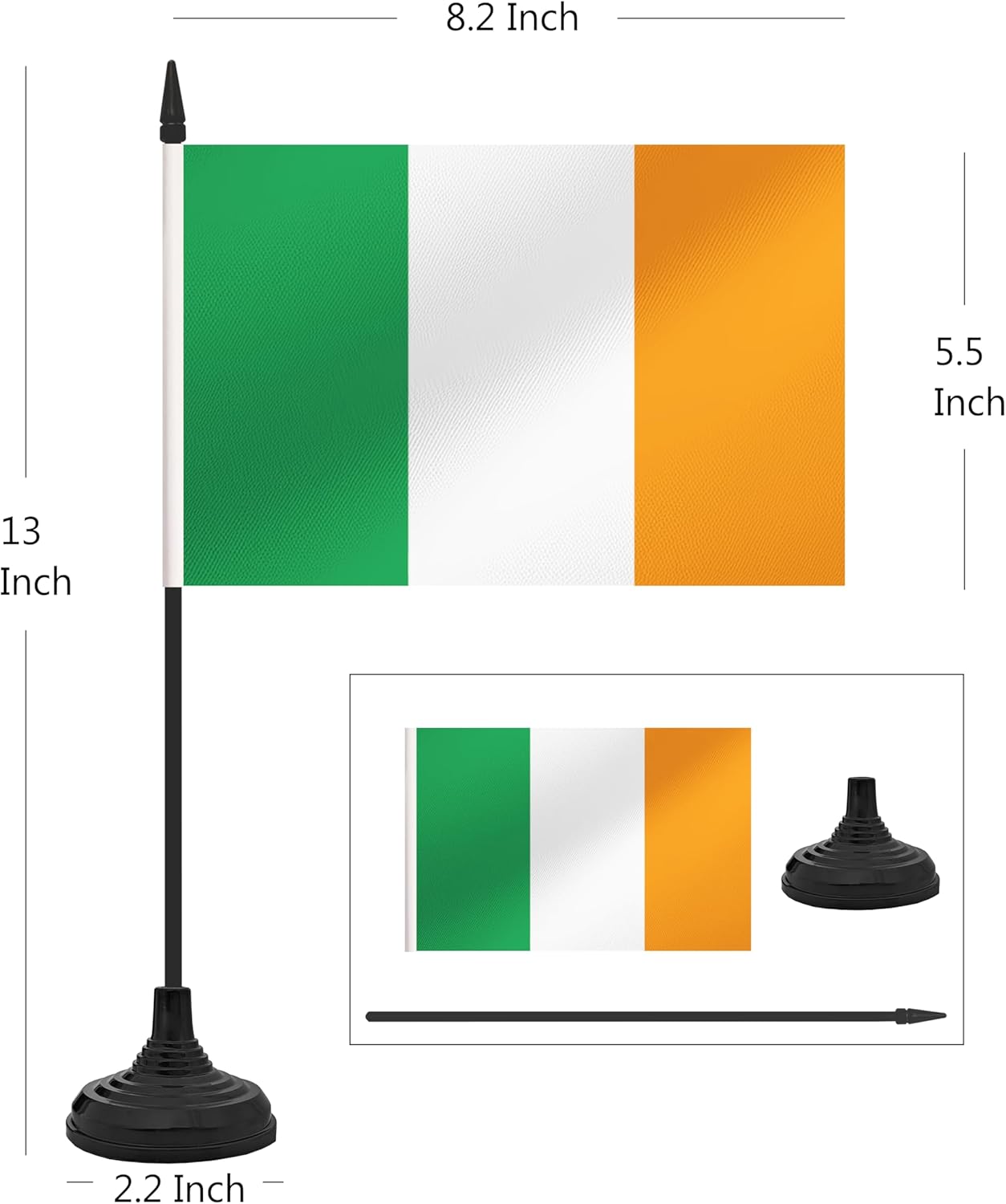 12 Pack Ireland Desk Flag Set, Irish Table Office Flag, Small Miniature Desktop Flag With Black Pole and Black Base, Classroom, Offices Meeting Desk Decoration (Ireland)