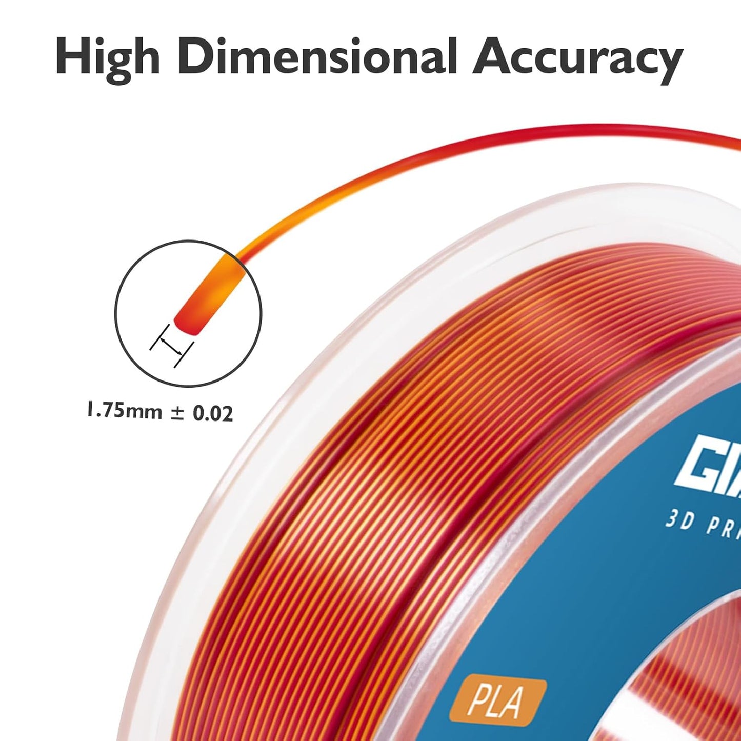 GIANTARM Dual Color PLA Filament, Silk PLA Filament 1.75mm +/-0.02mm,1KG Spool(2.2lbs) Vacuum Packaging, 3D Printing Filaments Fit Most FDM Printer